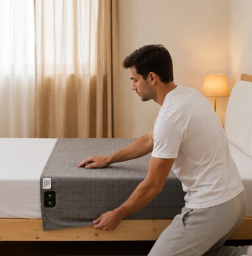 Laying the grounding sheet on your mattress